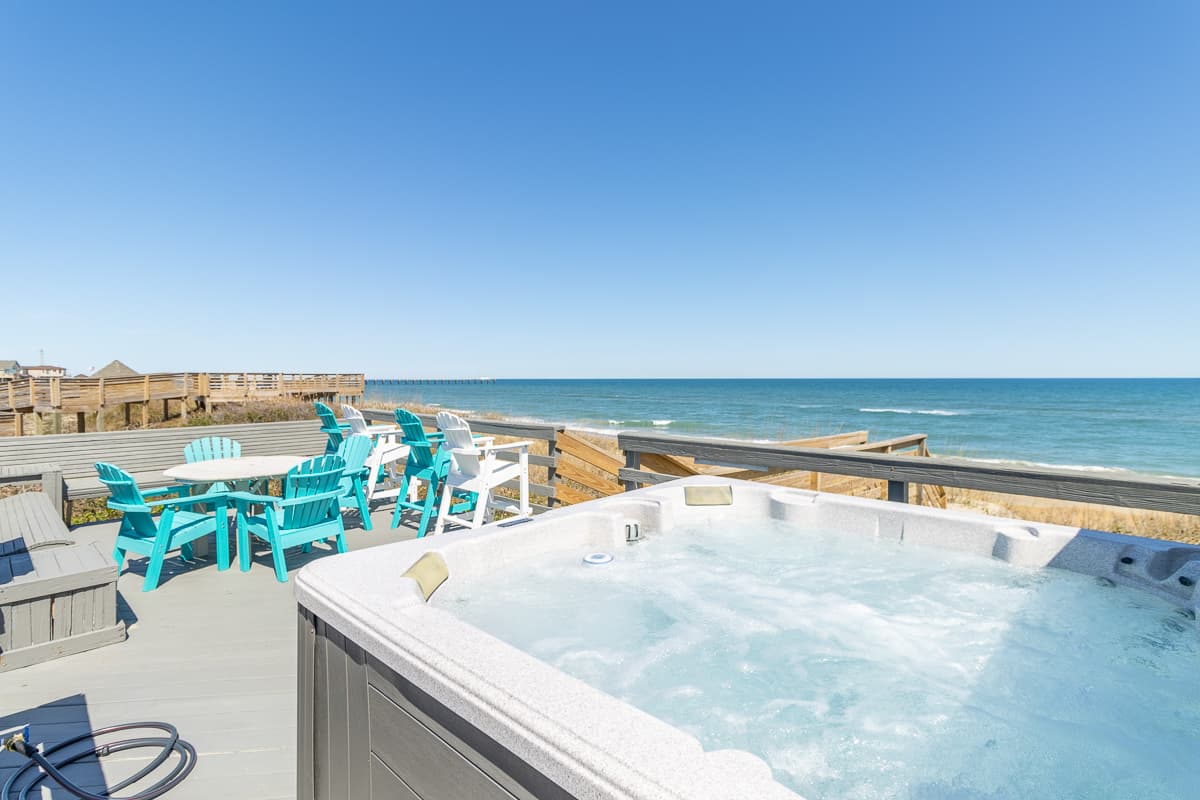 Hot tub on an oceanfront deck at an OBX beach rental property